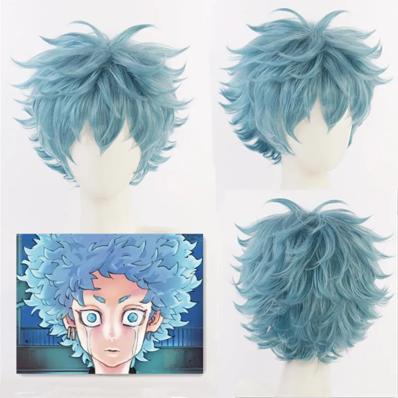 

Anime Tokyo Revengers Souya Kawata Cosplay Wig Curly Blue Hair Heat Resistant Fiber Hair Halloween Party Men