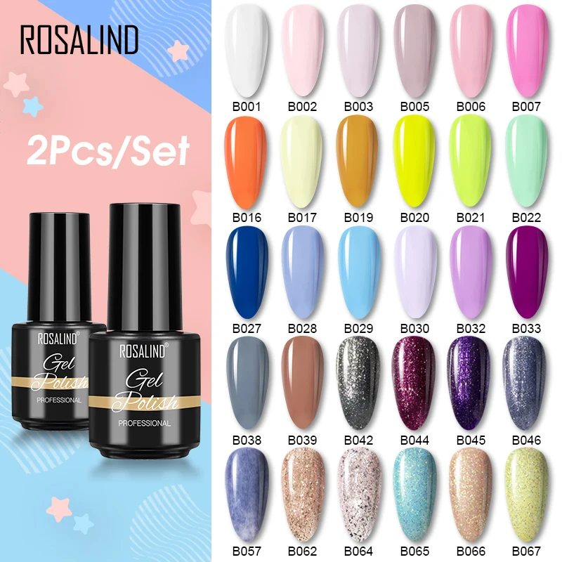 

ROSALIND Gel Nail Polish Set 2pcs Gel Nail Kit Manicure Semi Permanent Hybrid Gel Varnish Base Top Coat Soak Off UV LED Nail Art