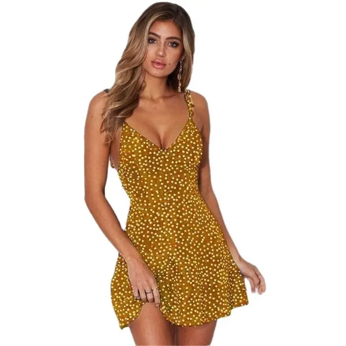 

EBay 2021 Wave Point Rear Strap Dress Women's Wear