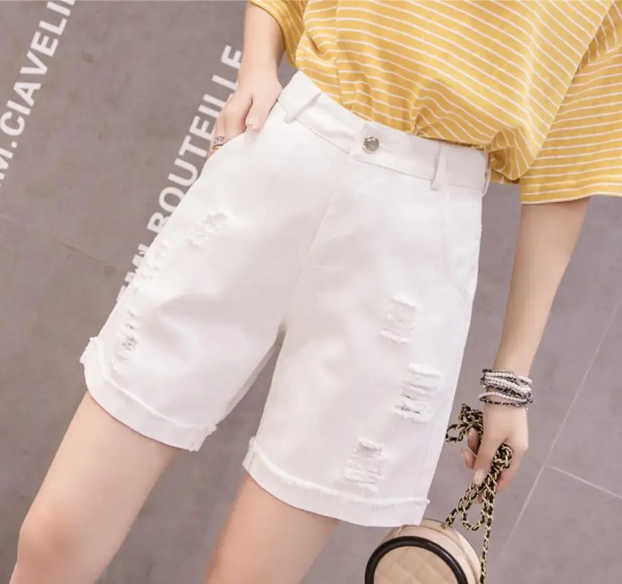 

Plus Size 5XL! Women Loose Straight Denim Shorts New Summer Hole Ripped Jeans Shorts Female High Waist Denim Shorts s795