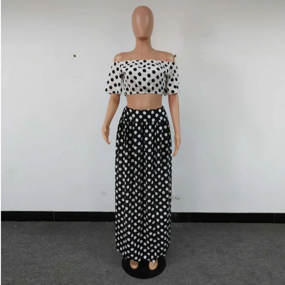 4XL размера плюс с открытыми плечами Женский комплект из двух предметов в горошек