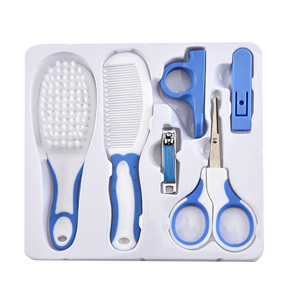 6Pcs-Blue Портативные Детские кусачки для ногтей, гребень, набор кистей для новорожденных, наборы для ухода за здоровьем, оборудование, маникюрный термометр для волос, инструменты - Цвет: 6Pcs-Blue