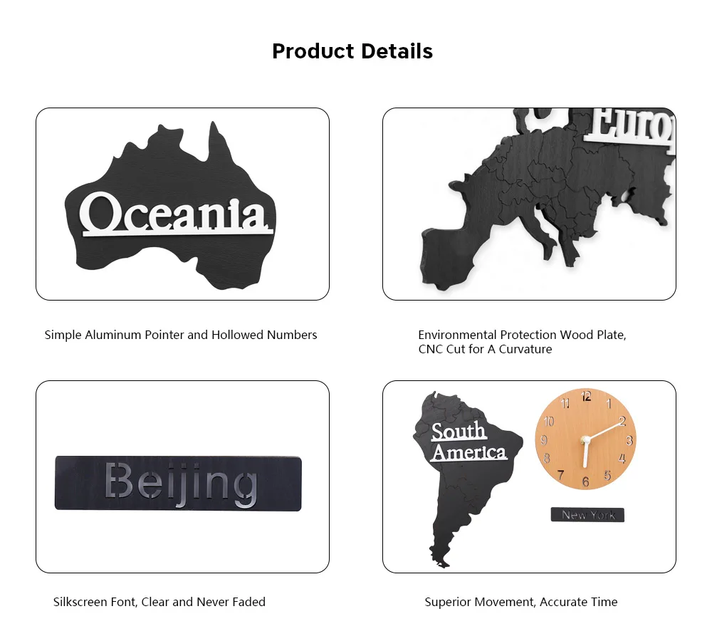Креативные настенные часы с картой мира деревянные большие в современном
