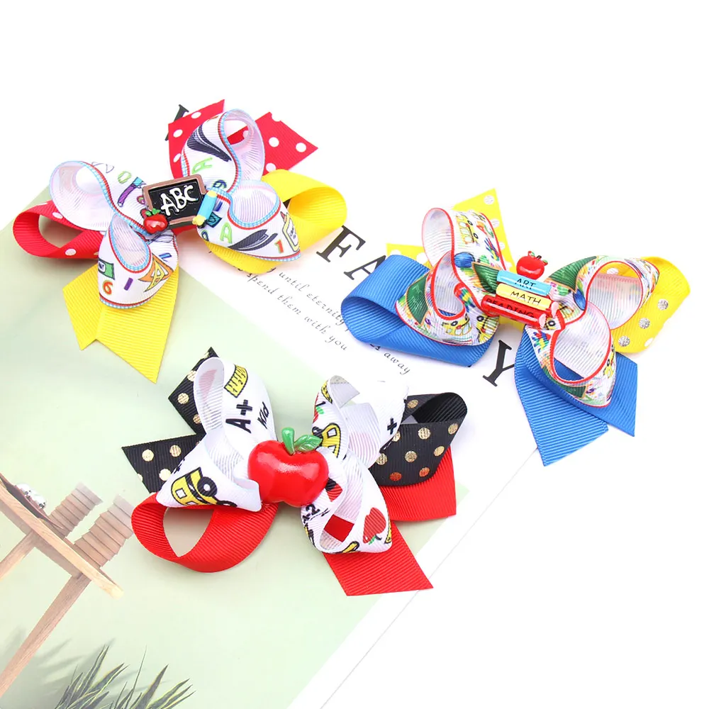 Новинка 4 5 года двухслойные заколки для девочек банты волос Мультяшные карандаши