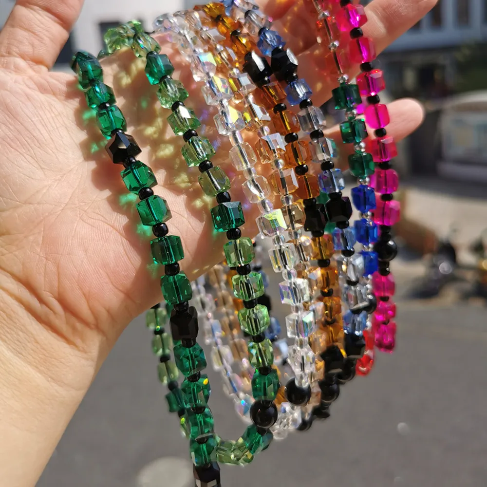 van daisy new clear square crystal colorful cubes beaded cell phone chains couple y2k bijoux phone lanyard strap key chain cord free global shipping