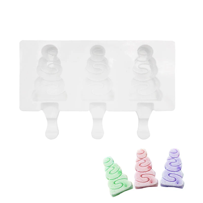 Силиконовые 3 полости мороженое плесень волна дерево Форма формователь кубиков