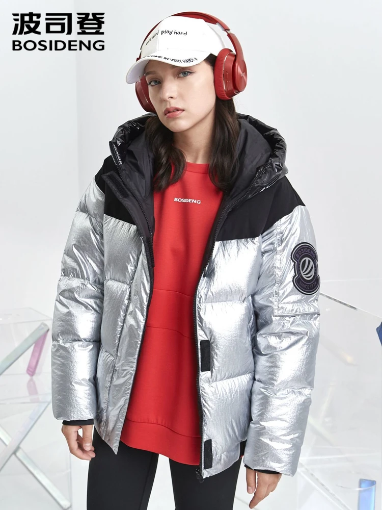 Женский короткий пуховик BOSIDENG модный прямой с капюшоном теплая зимняя верхняя