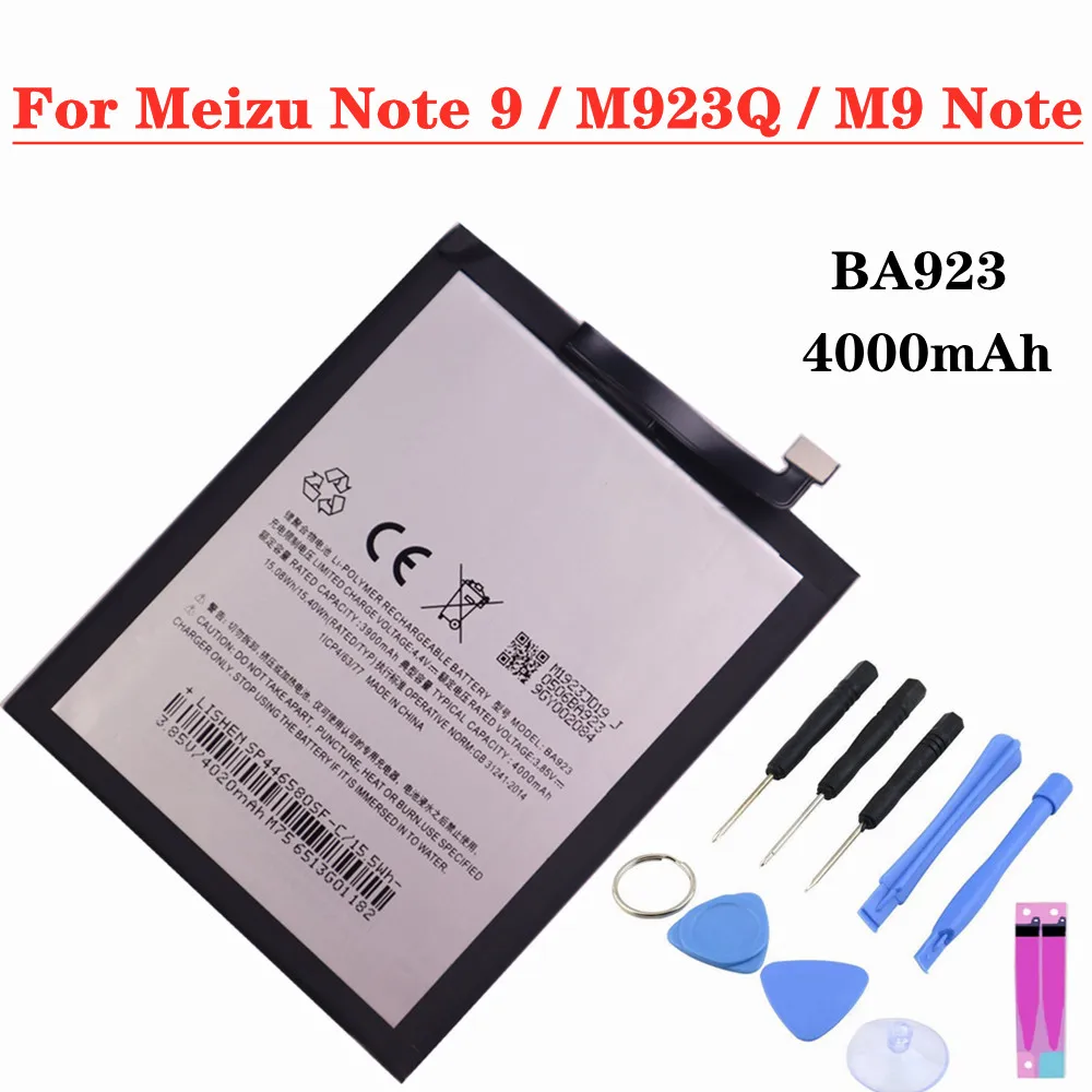 

BA923 Батарея для Meizu Note 9 M923Q M9 Примечание Мобильный телефон Батарея Высокое качество 4000mAh Аккумуляторы мобильных телефонов + Инструменты
