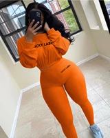 women two piece set tracksuit letter embroidery long sleeve elastic crop top causal trouser high waist leggings workout pants