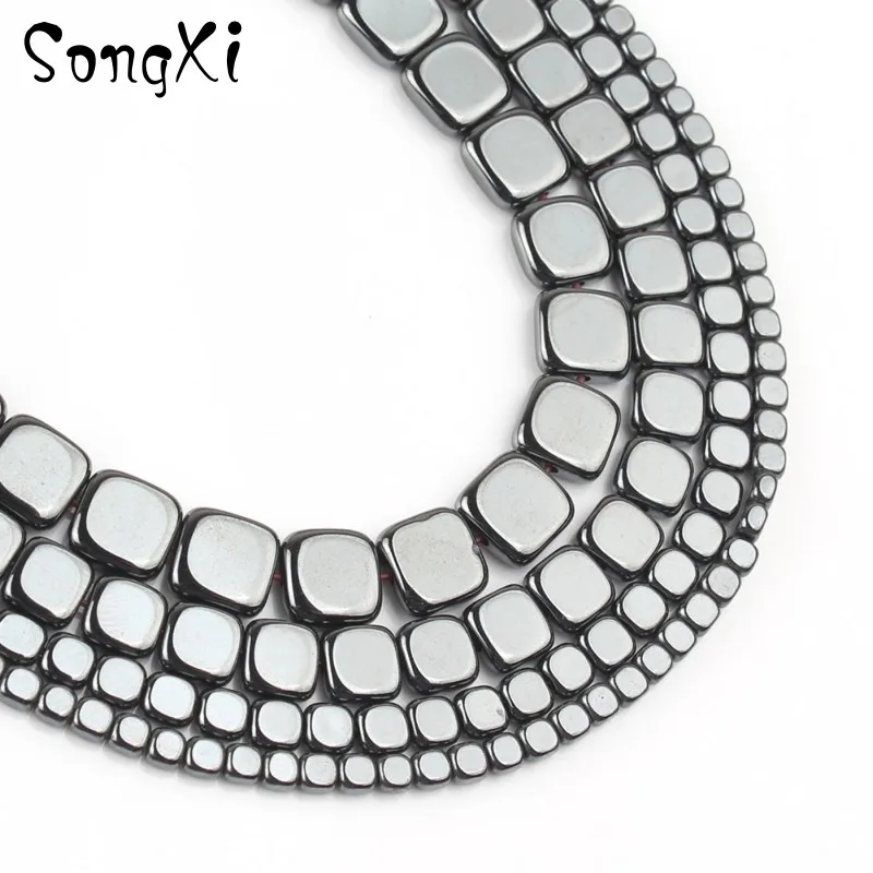 Бусины из натурального камня черного гематита квадратной формы