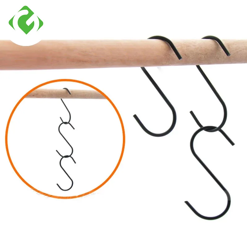 

3Pcs Stainless Steel S-Shaped Hooks Kitchen Storage Holders Clasp Sundries Organizer Rustproof S Type Hooks Bags Hangers Black