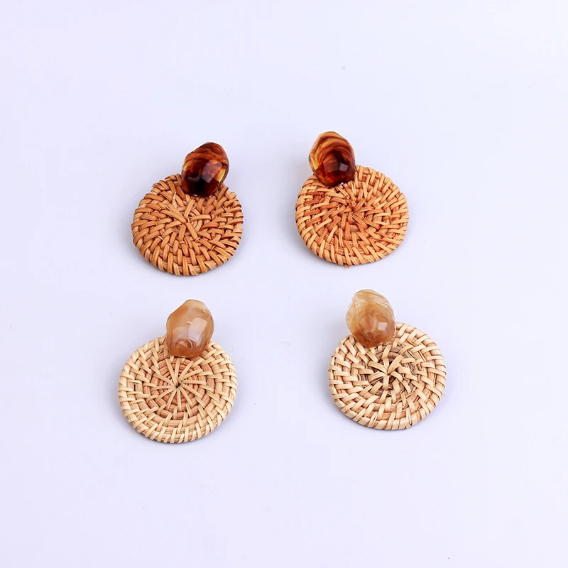 Корейские серьги из ротанга YAMEGA ручной работы уникальные деревянные