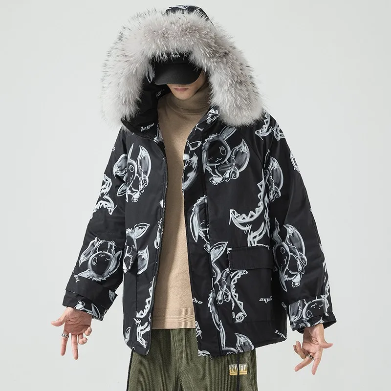 

FOJAGANTO Thicken Men's Down Jacket With Big Real Fur Collar Warm Parka Men Casual Waterproof Down Winter Coat Male