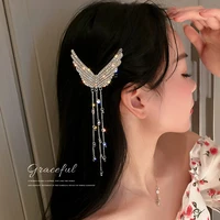 korean fashion simple personality trendy net red design feeling diamond inlaid wing tassel edge clip hairpin female