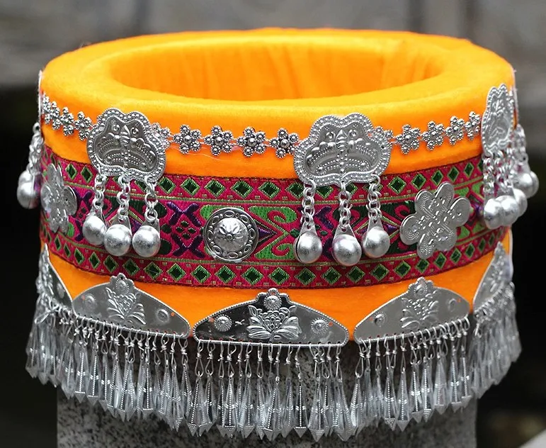 Шляпа hmong miao Ювелирные изделия Китайский народный танец аксессуары для волос Miao шляпа этническое миноритарное представление одежда аксессуары - Цвет: 8