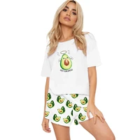 summer casual short sleeve t shirt shorts pajama sets pineapple avocado two pieces loungewear women pyjama pour femme outfits