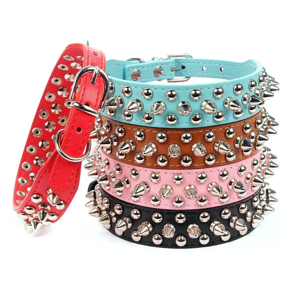 Collier réglable en cuir PU pour chien et chat  accessoires en cuir PU  Punk  Rivet  à pointes  pour