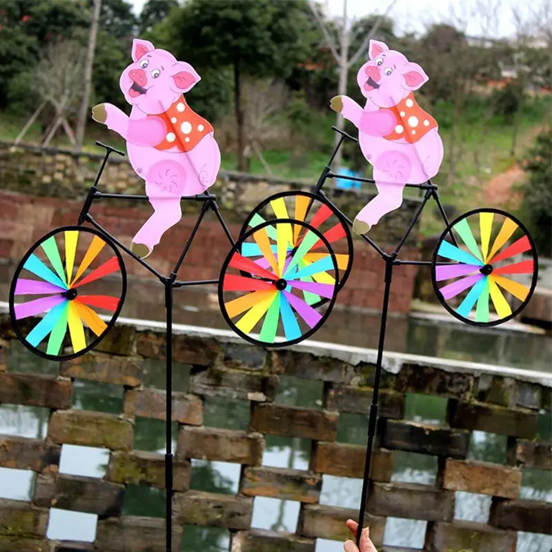 

Cute 3D Animal pig on Bike Windmill Whirligig Garden Lawn Yard Decor Wind Spinner Y4UD