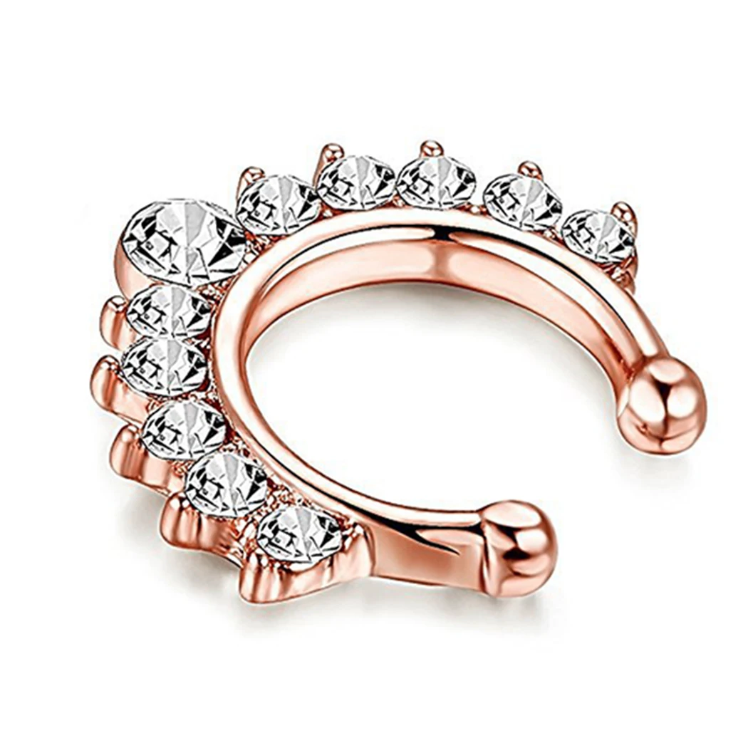 Кольцо для носа с кристаллами золотого и серебряного цвета круглая перегородка