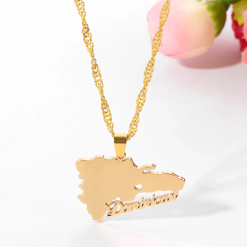 Ожерелье с подвеской изображением Доминиканской карты из нержавеющей стали