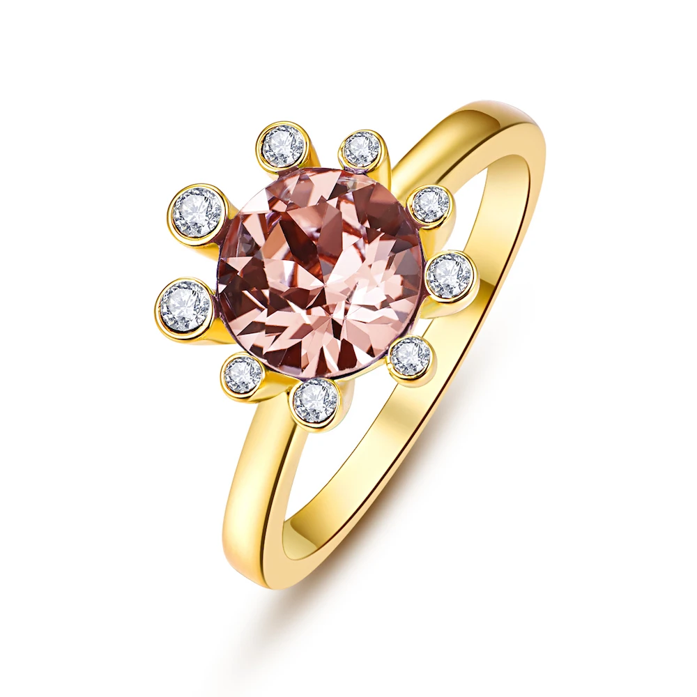 Кристаллы от Swarovski Glod цветные кольца Цветы для женщин элегантное кольцо Новая мода Роскошные женские кольца Свадебные украшения - Цвет основного камня: Vintage Rose