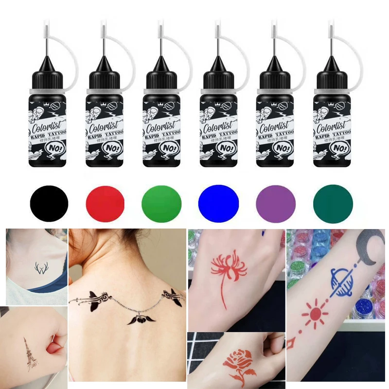 

6pcs Microblading kit Tattoo Drawing Painting Tattoos Temporary Henna Paste juice Ink with Template Stickers Body Art Tools