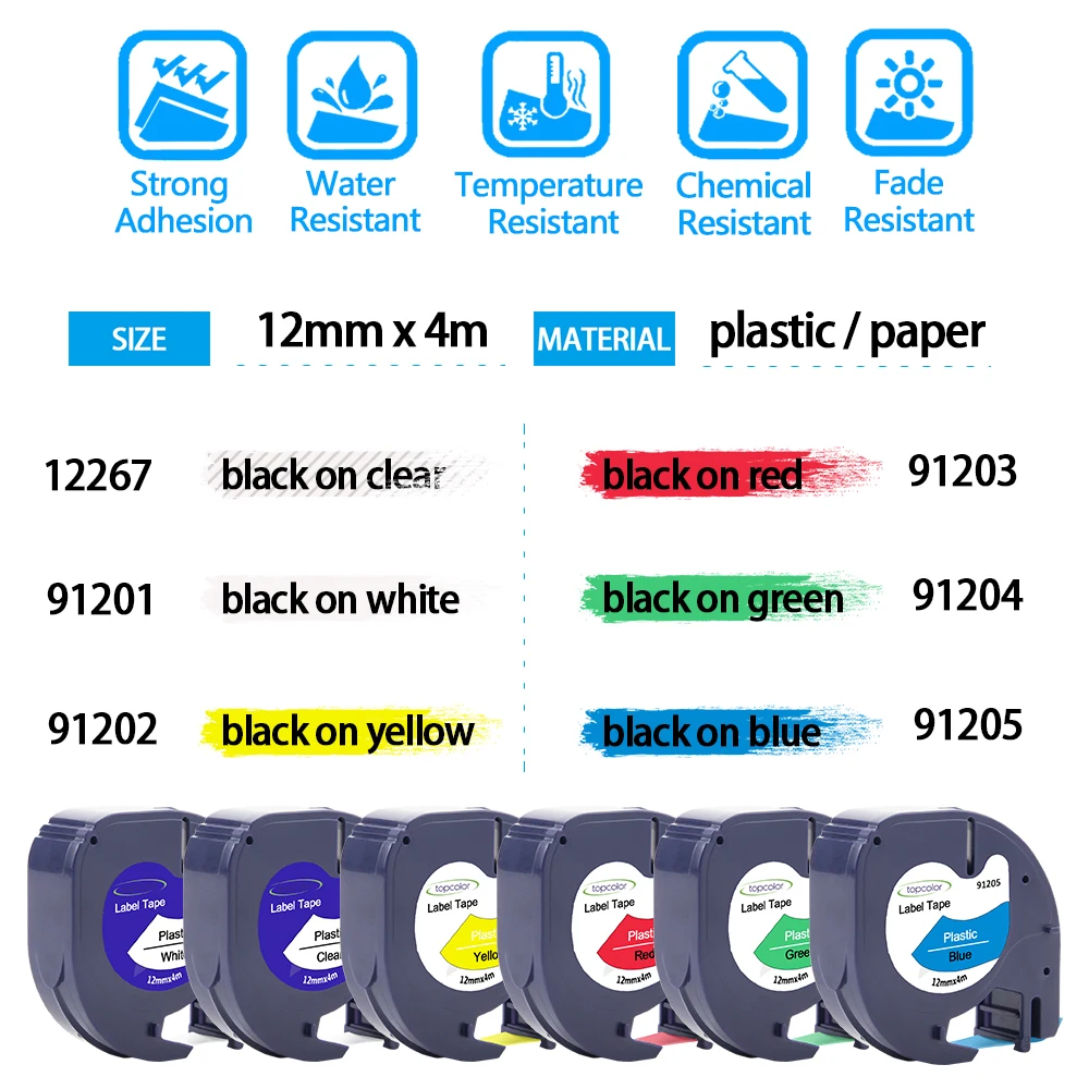Topcolor 12 мм ленты для этикеток подходят Dymo 91204 Letra Tag LT100H LT 100T черный на зеленом