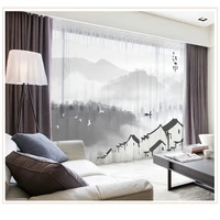 Custom Chiffon Sheer Curtain Window Drape for Bedroom Living Room Mountain Hills River Boat Landscape Khaki Gray Brown Pink Blue