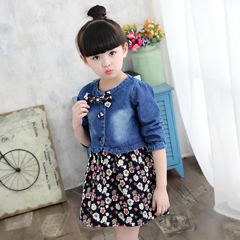 Джинсовая куртка и Цветочное платье для девочек на возраст 6 12 лет|Комплекты