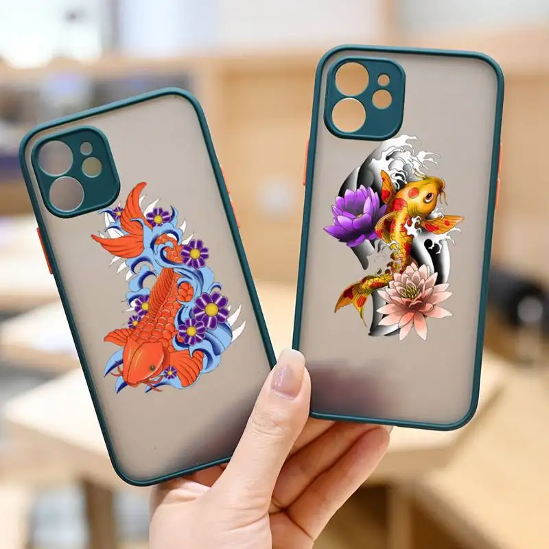 

Chines Style Carp painted Tattoos Phone Case matte transparent For iphone 7 8 11 12 plus mini x xs xr pro max cover