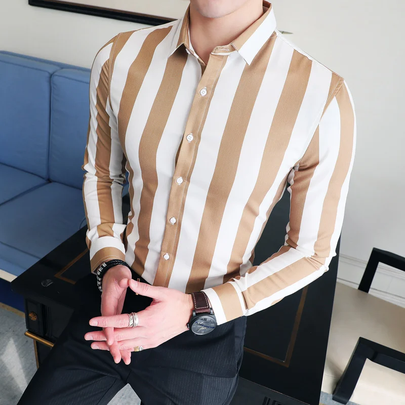 

Casual Shirts for Men 2021 Slim Fit Business Chemise Homme New Formal Dress Mens Clothing Striped Vintage Camisas Para Hombre