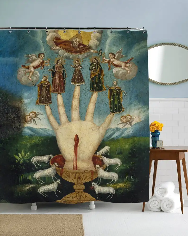 

Vintage Art, Bathroom Decor, Shower Curtain, Sheep Artwork
