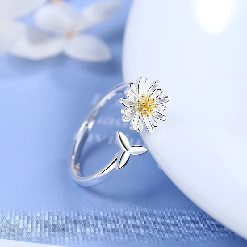 

New 2021 Cute Ring Korean Fashion Daisy Opening Adjustable Ring Leaf Girl Fashion Jewelry for Women Wholesale Anillo Bague Femme