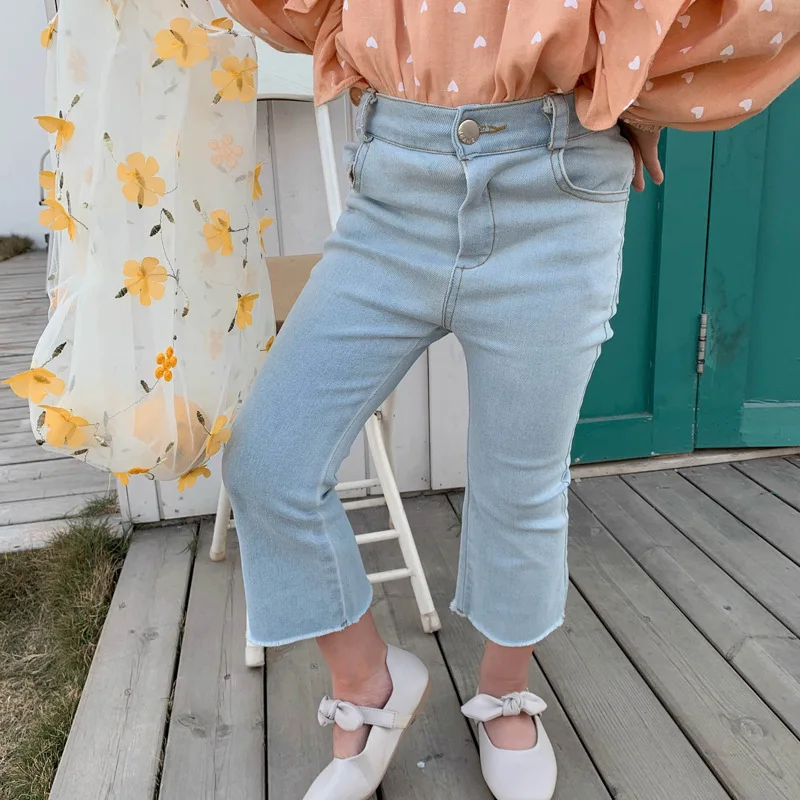 WLG/2 цвета весенние джинсы для девочек детские небесно голубого и черного модные