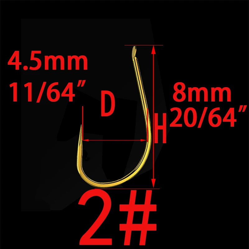 Non-barb Hook Size2 100 шт. Высокоуглеродистая сталь золотой рыболовный крючок Размер 1#2#3#4#5#6#7#8#9#10#11#12# рыболовные крючки для ловли карпа - Цвет: Non-barb Hook Size2