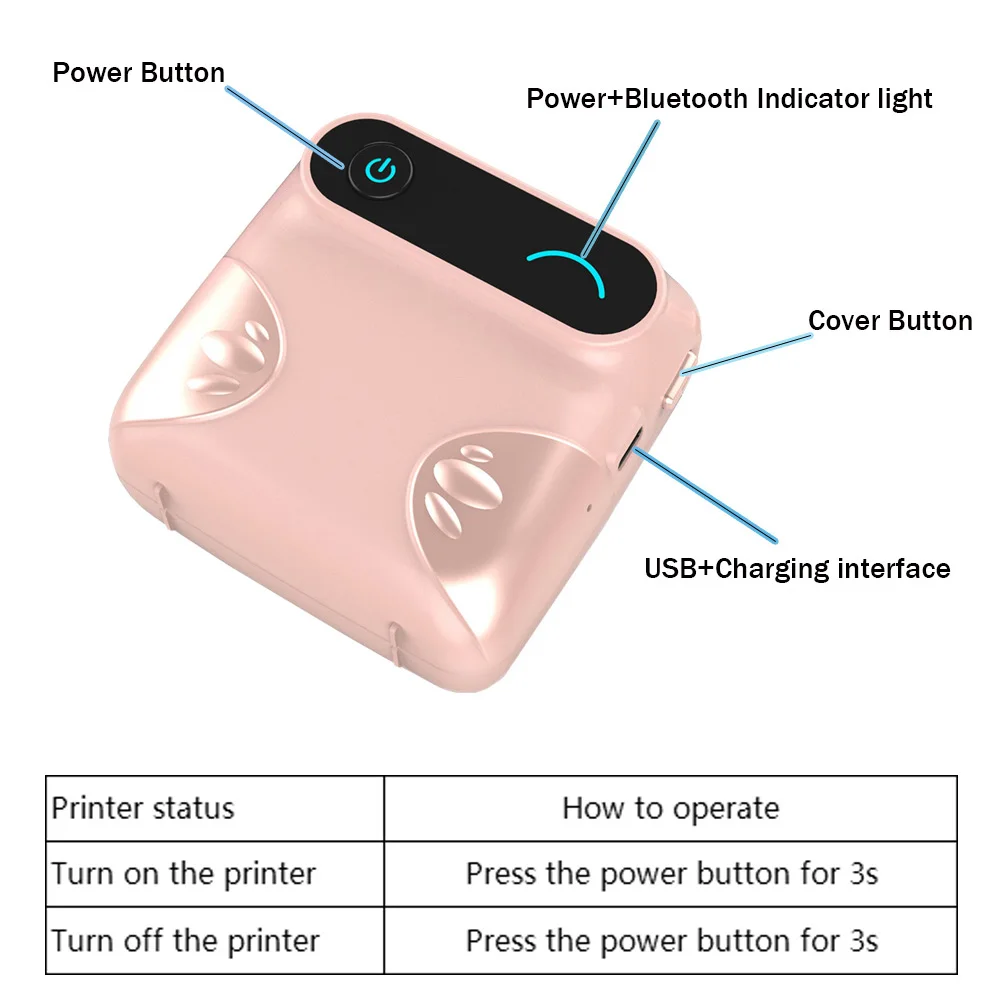 Мини термопринтер портативный принтер для печати этикеток с Bluetooth проводом