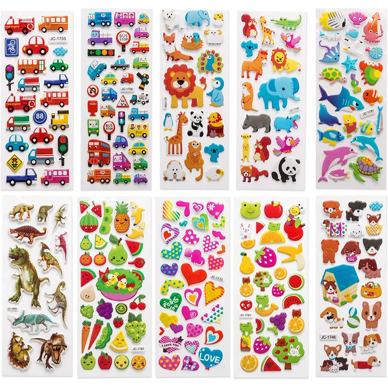 L&aacute;minas difusoras 3D para ni&ntilde;os y ni&ntilde;as, pegatinas hinchables a granel para ni&ntilde;os, animales, peces, coche, dinosaurio, juguetes educativos cl&aacute;sicos de dibujos animados, regalos, 20/8-1