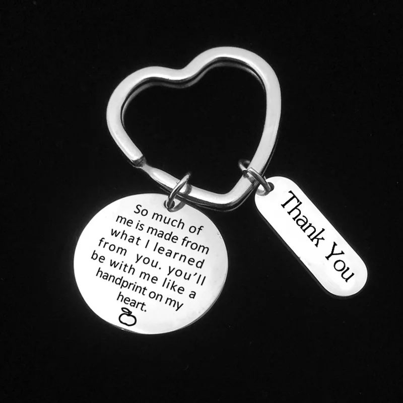 

Charm Stainless Steel Teacher's Day gift keychain Round Pendant Keychain Thank you teacher for the light