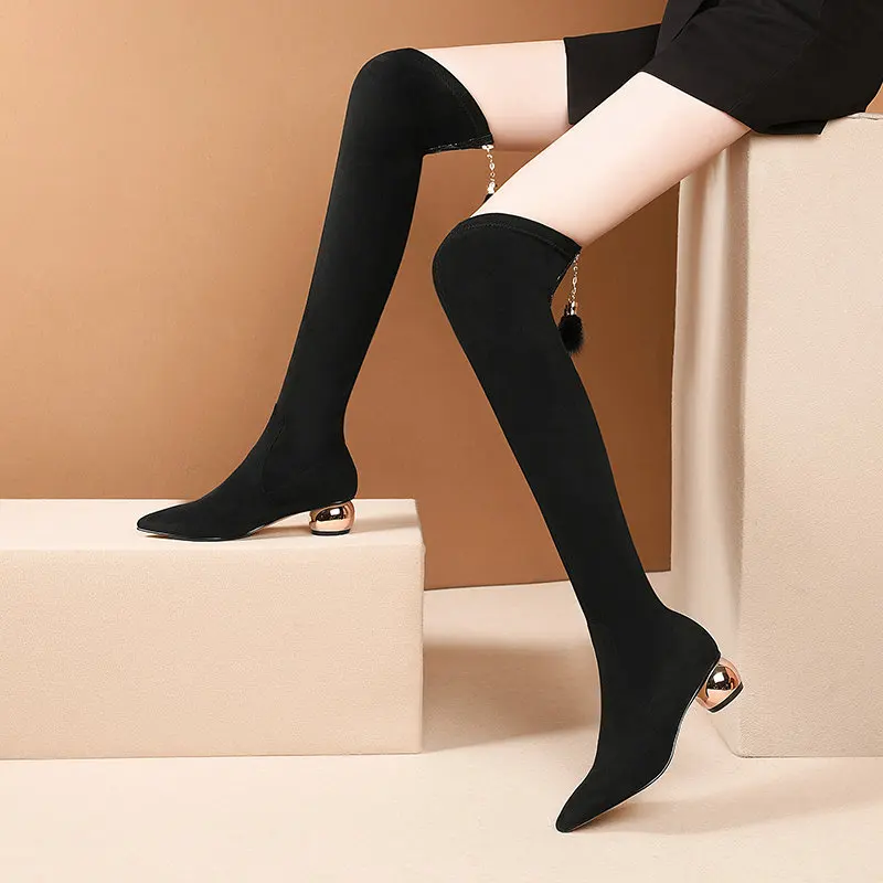 

Black Colors Women Boots Long Autumn Warm Thigh High Suede Leather Boots Party Shoes Woman Over The Knee Boots