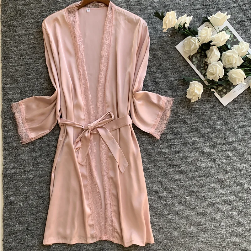 Женские халаты ночная рубашка женская сексуальная Шелковая пижама халат длинный