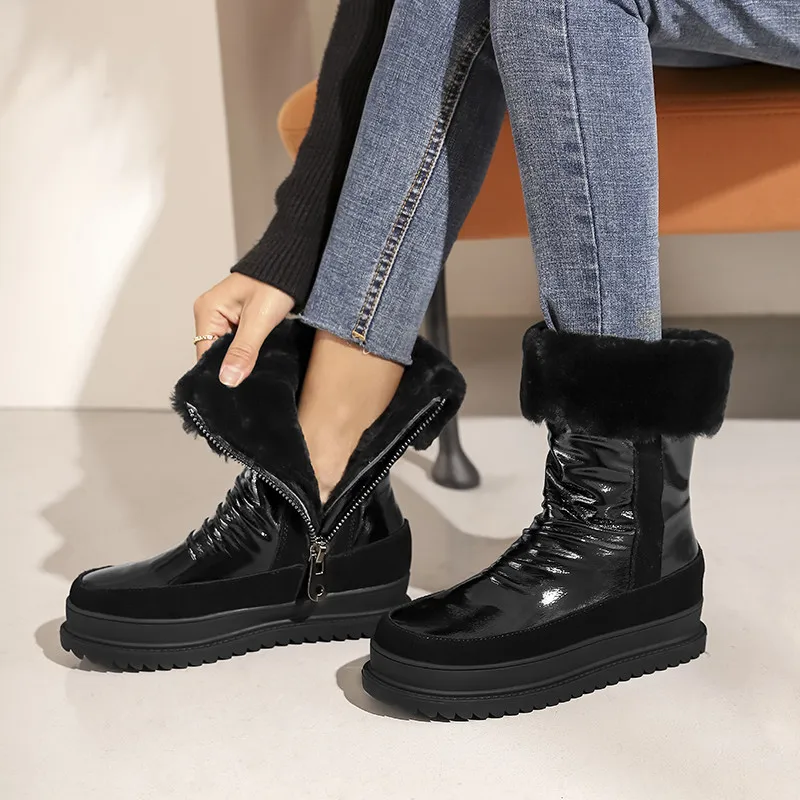 

Asumer 2021 Hot Sale Winter Snow Boots Women Genuine Leather Wool Platform Casual Shoes Keep Warm Quality Ankle Boots Women