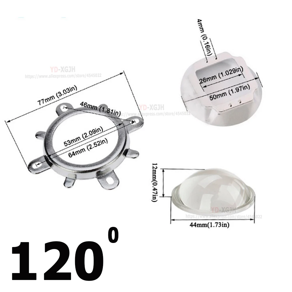 Светодиодный объектив из оптического стекла 44 мм + рефлекторный коллиматор