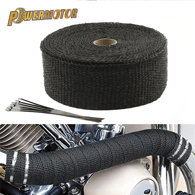 

5M Motorcycle Car Exhaust Thermal Exhaust Tape Header Heat Wrap Roll Fiberglass Heat Shield Tape with Stainless Ties