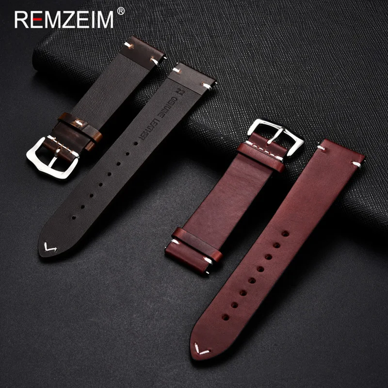 Handmade Genuine Leather Watchbands 18mm 20mm 22mm 24mm Watch Steel Buckle Band Strap High Quality Wrist Belt Bracelet + Tool