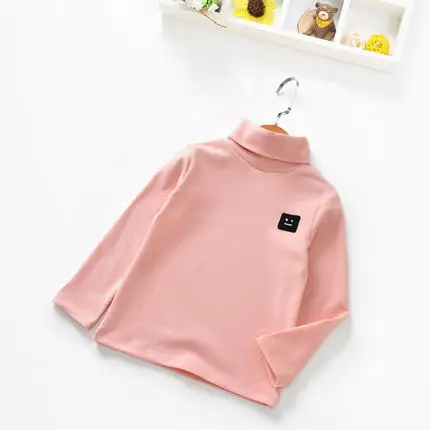 high collar pink Г. Топы для девочек, детская весенне-осенняя одежда Детские футболки для маленьких девочек, футболки с длинными рукавами полосатые, черные, синие, яркие - Цвет: high collar pink