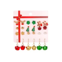 n58f 12 sets christmas earrings fashion jewelry women girls santa bells holiday favor