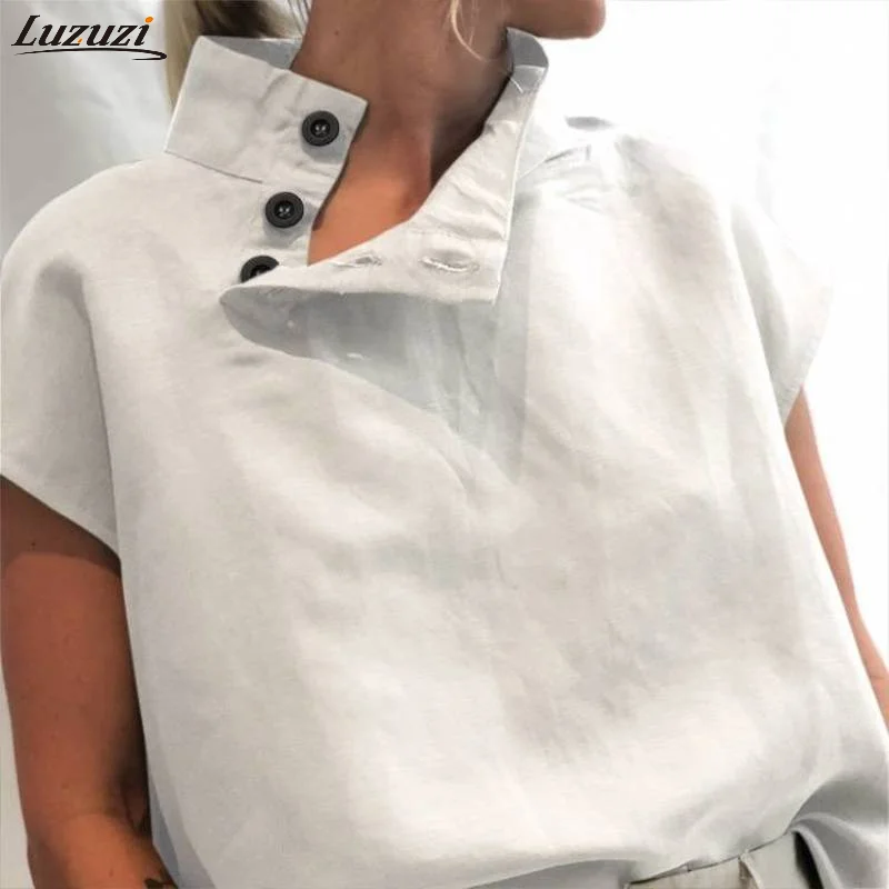 Топ Luzuzi женский с воротником-стойкой блузка коротким рукавом однотонная
