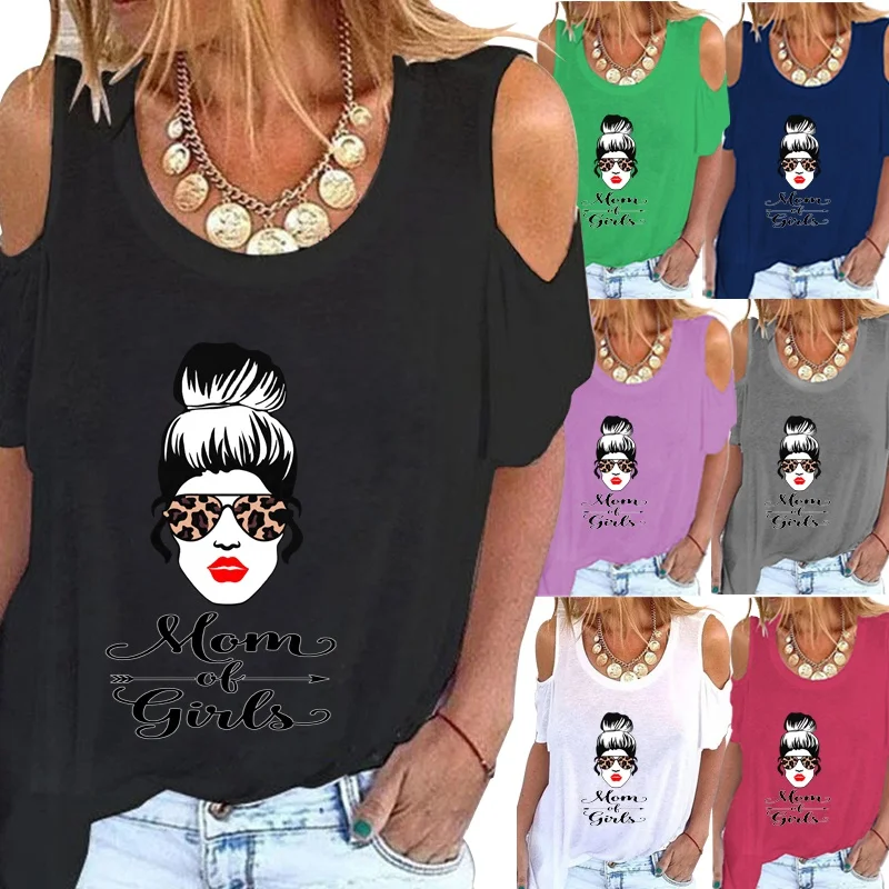 

Женская летняя новая модная повседневная Свободная блузка с забавным принтом и открытыми плечами, женская блузка с круглым вырезом и корот...