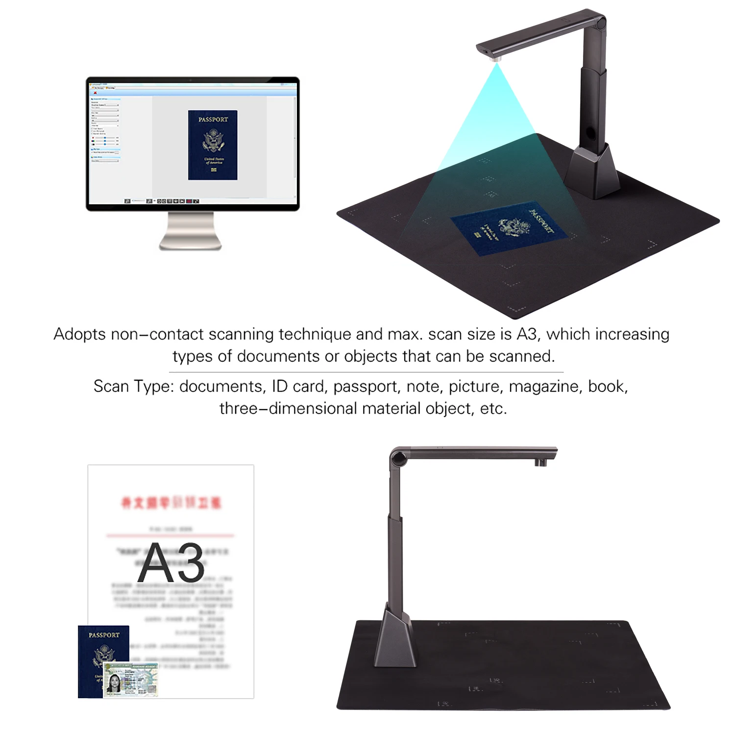 

Portable Adjustable High Speed USB Book Image Document Camera Scanner 8 Mega-pixel HD High-Definition Max. A3 Scanning Size