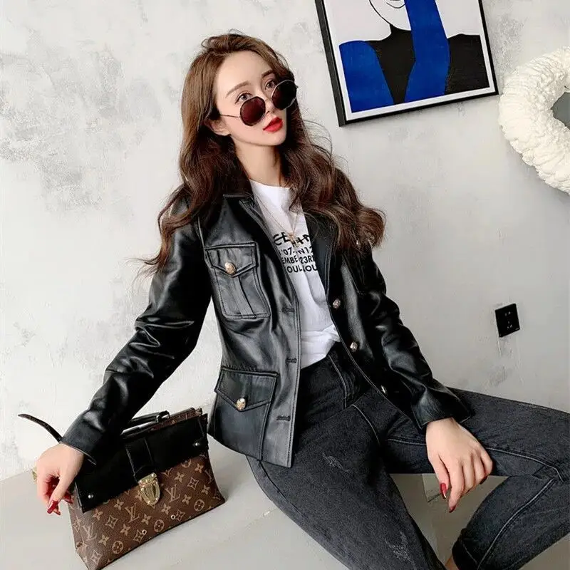 YYCZF Women Genuine Sheep Leather Coat Lady Female Real Sheep Skin Temperament frock Jacket Spring Autumn Coats Trench Clothes